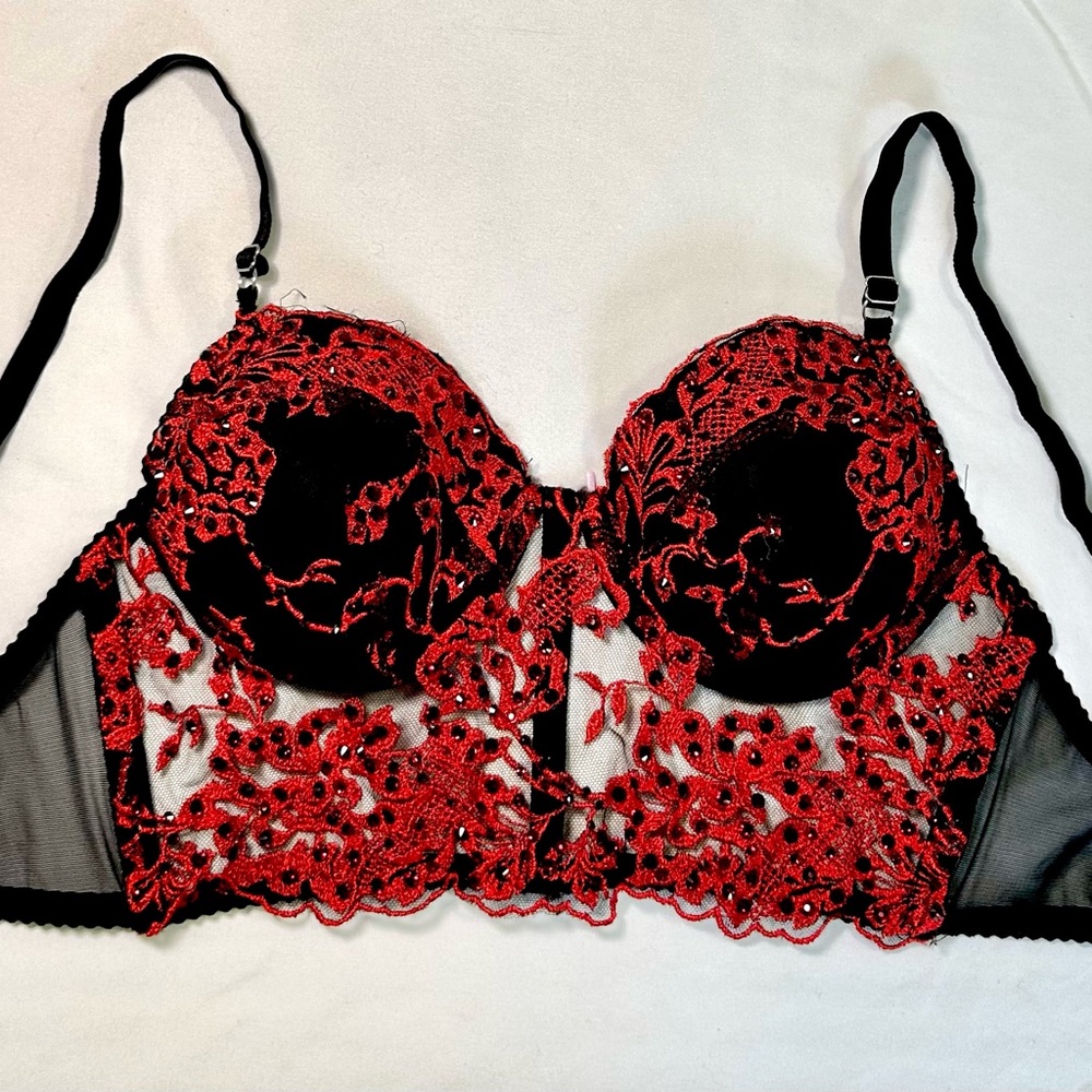 Rhinestoned lingerie lace corset top